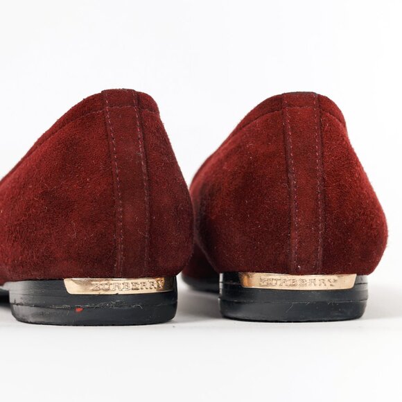 Burberry Leygreen Mahogany Red Suede Trench Buckle Ballerina Flats - Picture 10 of 13